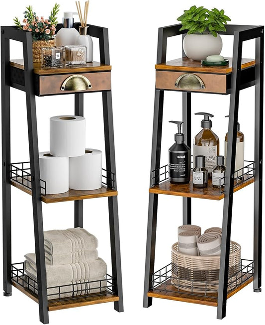 3-Tier Narrow Bathroom Shelves with Drawer, Bathroom Organizers and Storage