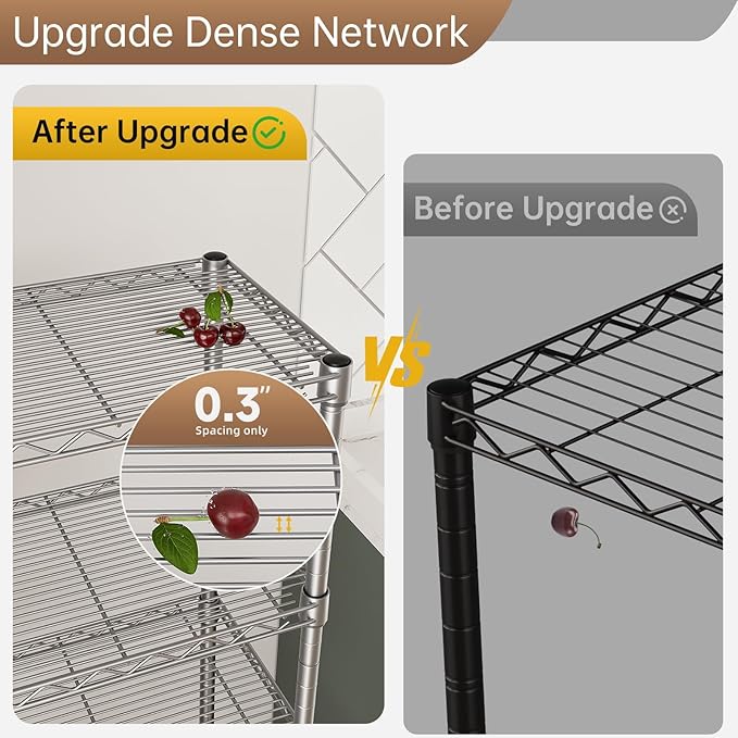 Golpart Small 5 tire Shelves Storage Wire Shelving Unit Metal Shelf Adjustable Organizers Storage Shelving for Bathroom Laundry Room Kitchen Pantry10”D x 16”W x 55”H Silver