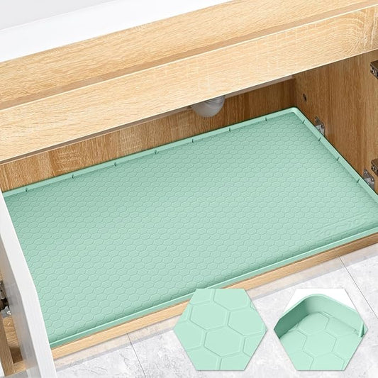 Waterproof Under Sink Mat 22" x 19", Silicone Cabinet Liner, Mint Green