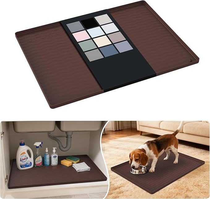 Waterproof Silicone Under Sink Mat 25'' x 19'' Shelf Liner for Kitchen, Brown