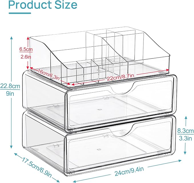 3 Tier Clear Makeup Organizer with Drawer