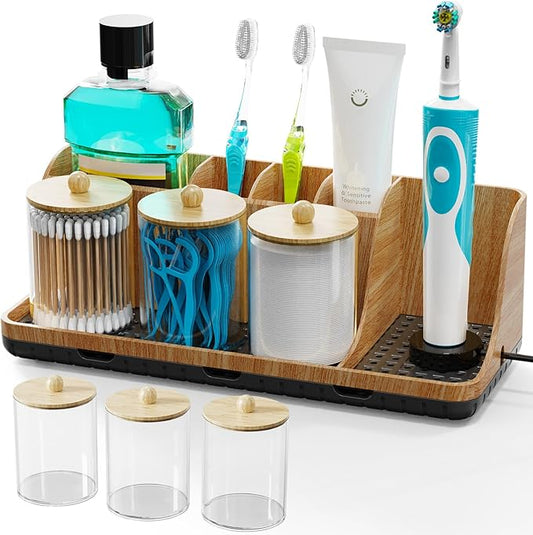 Bathroom Counter Organizer, Wood Grain