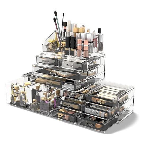 Makeup Cosmetic Organizer Storage Drawers Display Boxes Case with 12