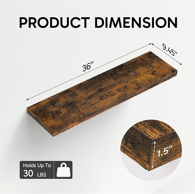 Floating Shelves, 36 inches Long Wall Mounted Rustic Wood Shelves for Bathroom