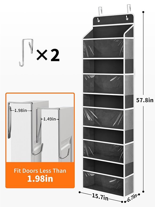 Toy Stuffed Animal Storage, Over The Door Organizer W/Clear View Windows, Black