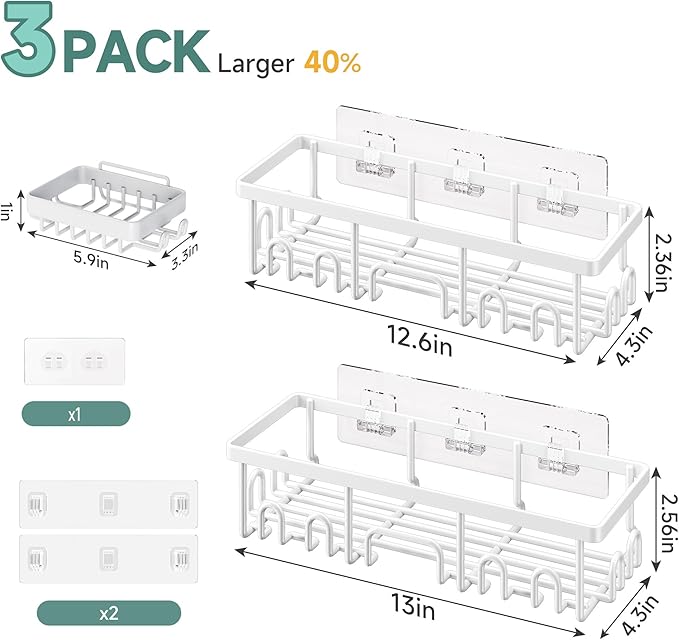 Shower Caddy 3-Pack, Advanced Rustproof Design, White