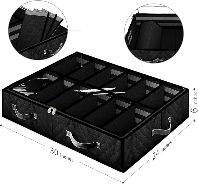 Under Bed Shoe Storage Organizer, Set of 2, Sturdy Structure, Black