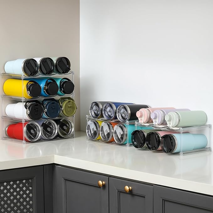 Compartment, Stackable Water Bottle Organizer Holder, 4 Tier Hold 12
