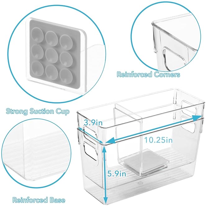 Ugotfeels Breastmilk Storage Container with L Shaped Separator Boards, Dividers Will Flatten Standing Breast Milk Bags in Organizer Bins Save Refrigerator Space | 2 Containers-Gray