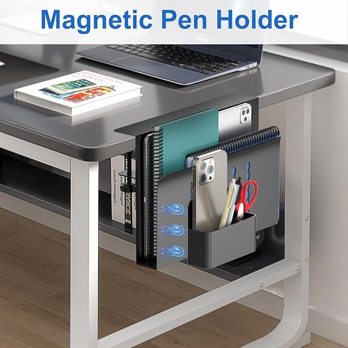 HAMOPY Desk Side Storage, Single-Layer Steel Hanging Desk Organizer with Magnetic Pen Holder, No Drilling Desk Drawer Cable Management Tray, Under Table Laptop Holder for Office, School&Home(Black)