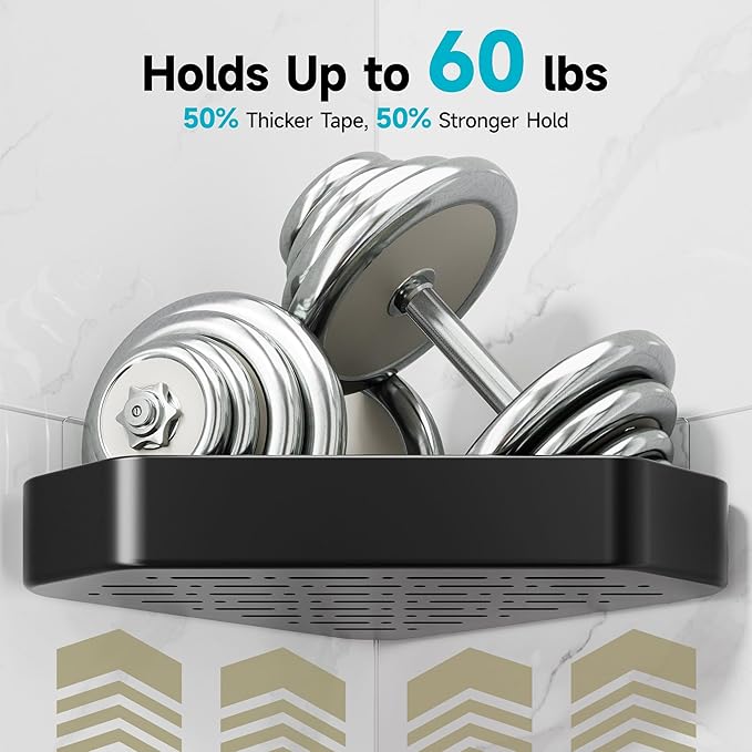 Veken Aluminum Corner Shower Caddy 4-Pack, Never Rust, No Drilling Adhesive Shelves, Stainless Rack with Soap Holder, Bathroom Organizers and Storage, Wall-Mounted Kitchen & Home Decor, Black