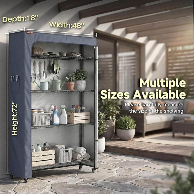 Waterproof Shelving Cover, Fits 48" W x 18" D x 72" H, 600D Heavy Duty Wire Shelf Cover with Two-Way Zipper, Dustproof Rack Cover for Kitchen Pantry & Laundry Room (No Shelves Included)