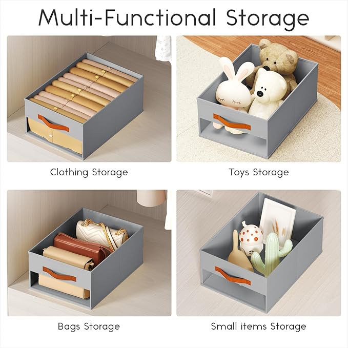 Homsorout Drawer Organizers and Storage - 6 Pack Foldable Pants Organizer with Clear Window & Handles, Fabric Closet Organizer for Clothes, Jeans, Sweaters, Towels, T-shirt, Scarf (Grey)
