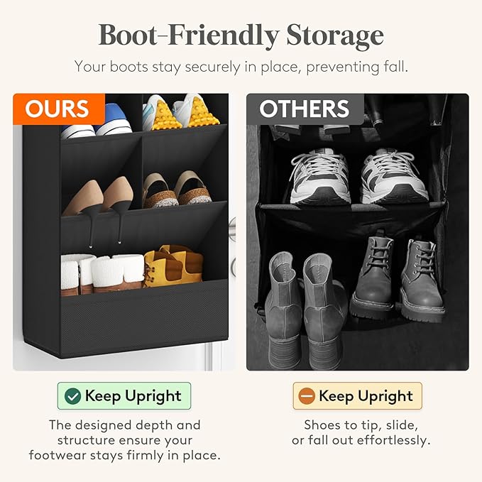 8 Tier Over the Door Shoe Organizer with 15 Large Deep Pockets, Black