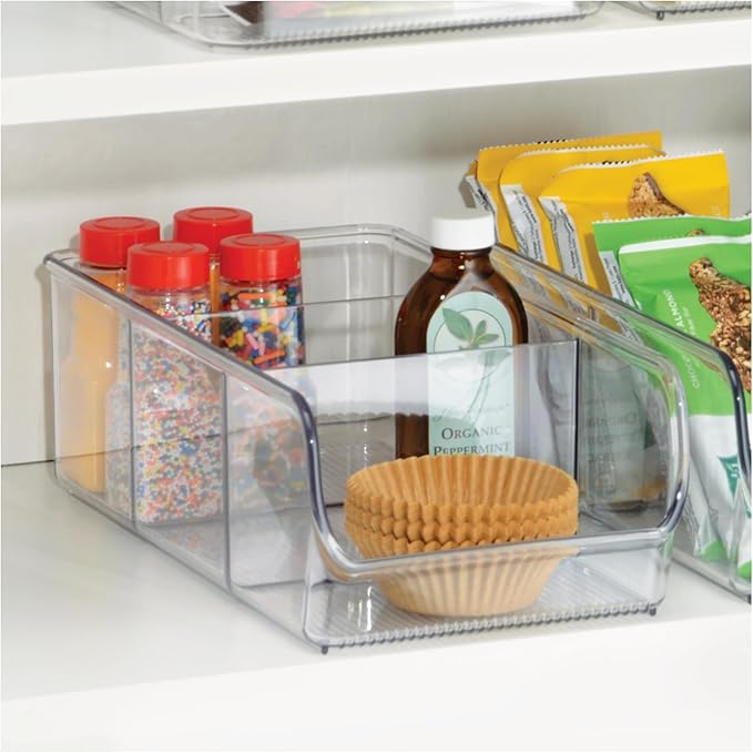 iDesign Stackable 3-Section Divided Storage Bin for Pantry, Fridge, or Cabinet - Set of 4 - Clear