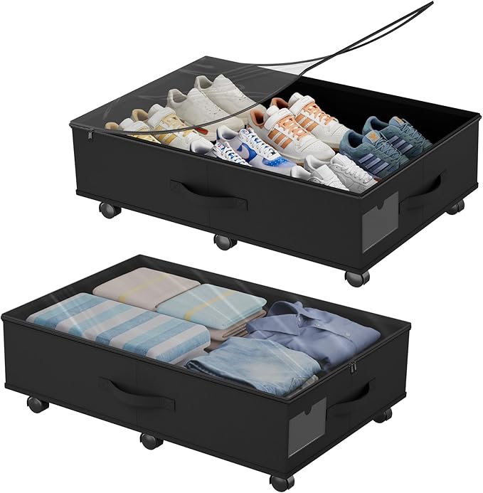 2-Pack Under Bed Storage Organizer with Clear Zippered Lid
