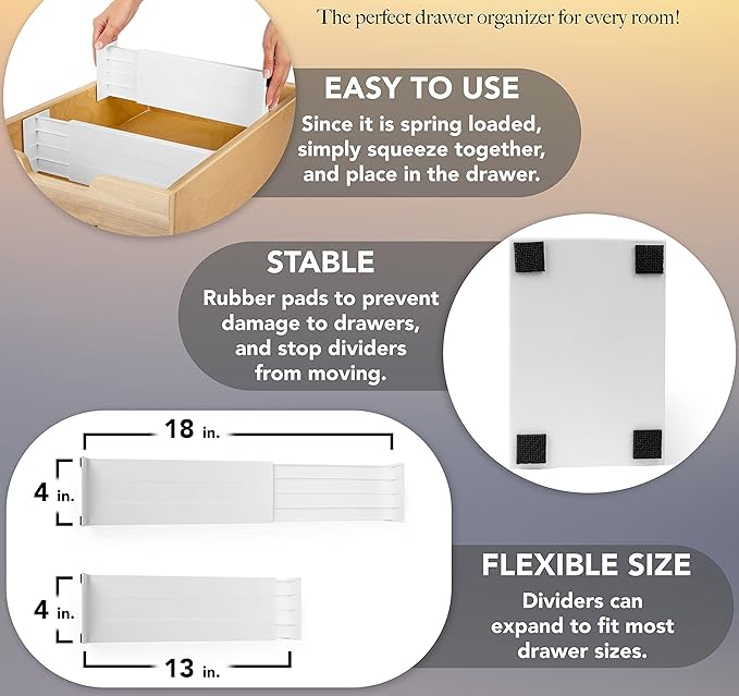 Dial Industries Adjustable Dresser Drawer Clothes Organizer Dividers, Set of 4