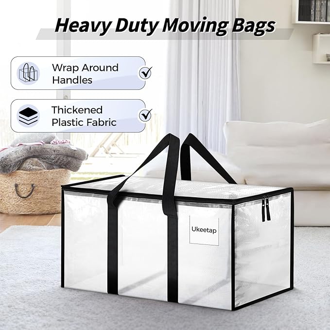 16 Pack Extra Large Heavy Duty Moving Bags, Clear Storage Bins with Lids