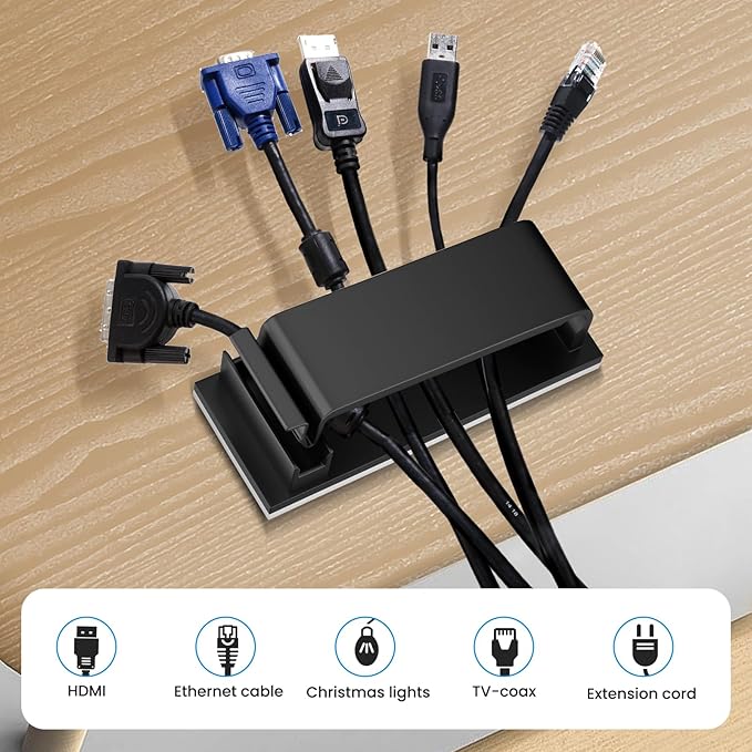 Adhesive Cable Management Clip (20Pcs Black), Cord Management Under Desk