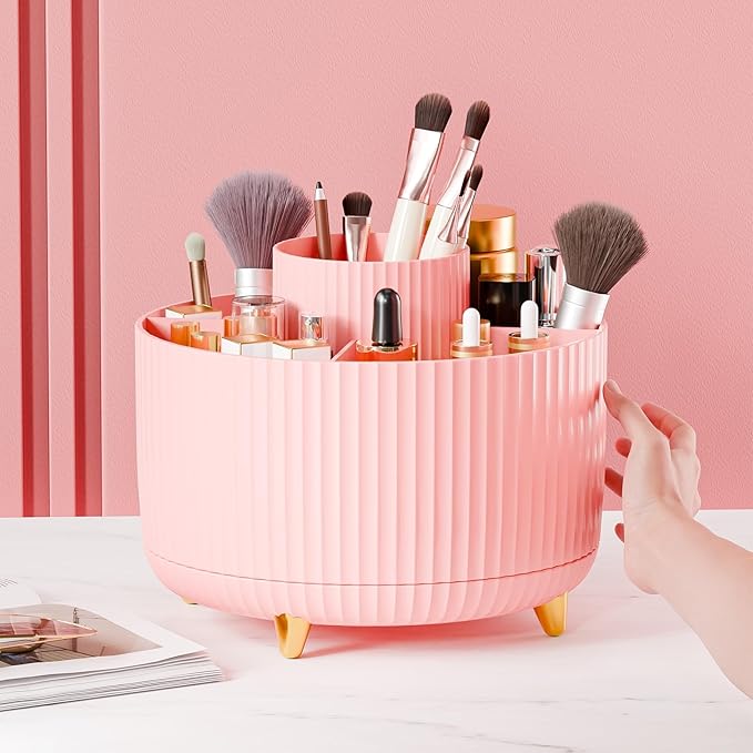 Fanado 360° Rotate Makeup Brush Holder Organizer, Pink