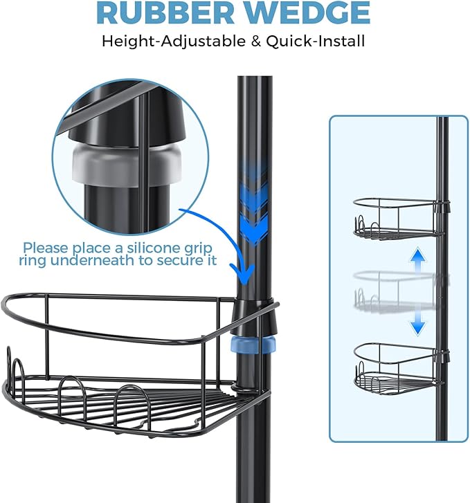 Corner Shower Caddy Tension Pole，4 Tier Adjustable Bathroom Organizer