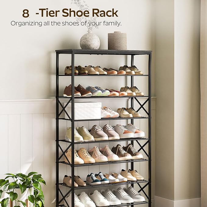 YATINEY 8 Tier Shoe Rack, Large Capacity Shoe Storage Organizer Holds 32 Pairs, Sturdy and Stable, for Entryway, Hallway, Closet, Dorm Room, Charcoal and Black SS08BC