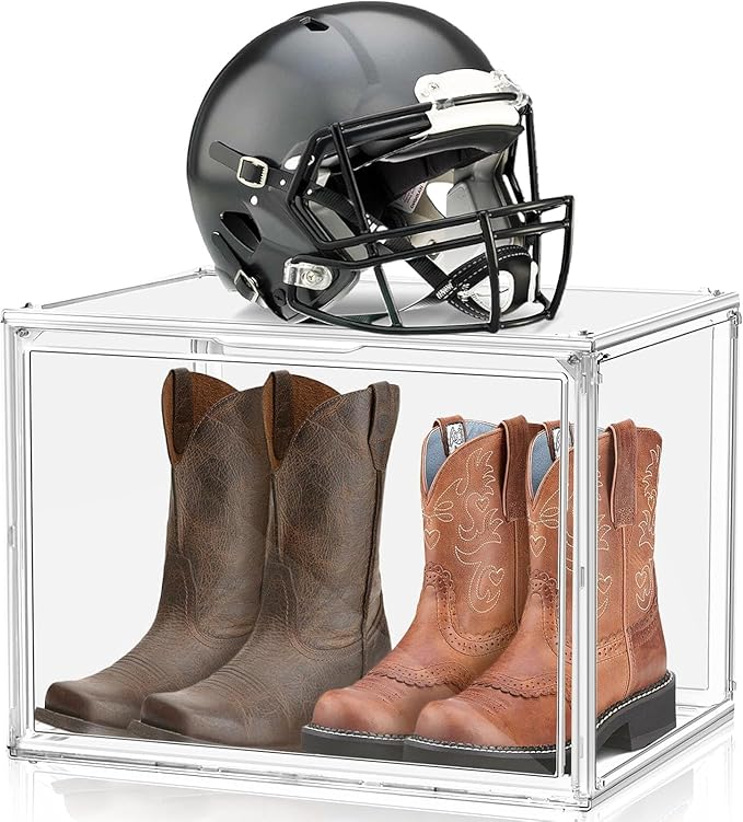 5 Pack XXX-Large Extra Large Acrylic Display Case 17''x13''x13'' Transparent Shoe Display Case Clear Stackable Sneaker Boot & Shoe Boxes Large Showcase for Helmet, Handbag, Figures Collectibles