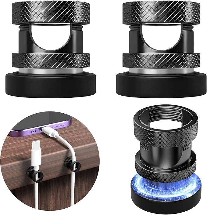 Maveek Magnetic Cable Holders, Metal Black Wire Management Magnet Clips Cable Anchor for Desk Nightstand Car Office USB Charge Cords (4 Pack, Metallic Black)