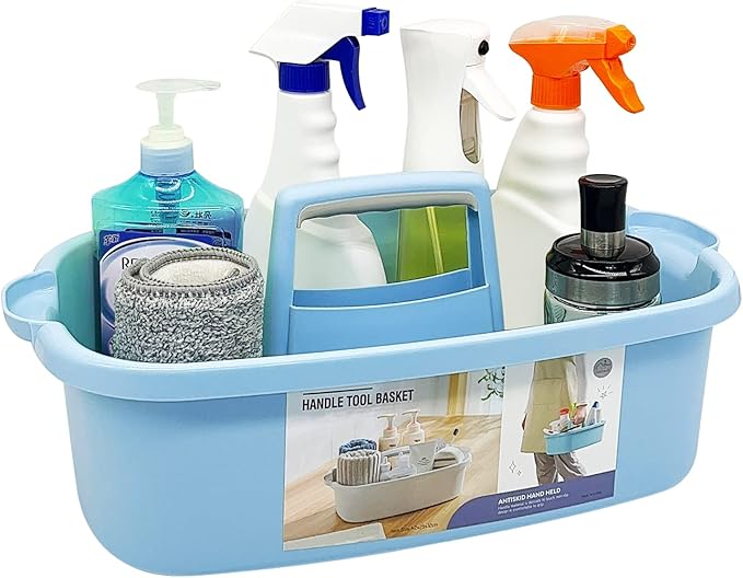 Goderewild Multi-Purpose Plastic Cleaning Caddy with Handle, Shower Caddy Organizer/Storage Basket/Totes Portable for Bathroom Supplies, Cleaning Products, Under Sink Tool, Housekeepers (Blue)