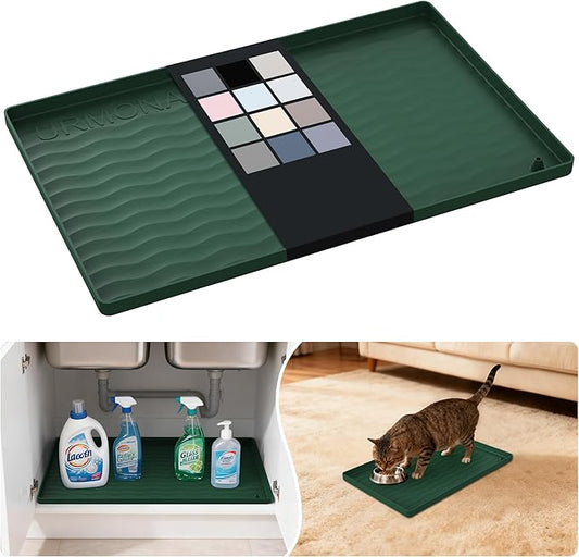 Waterproof Silicone Under Sink Mat 16'' x 10'' Shelf Liner for Kitchen, Green