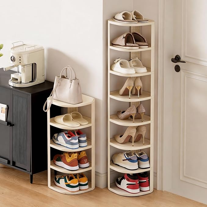 UFORU 8 Tier Vertical Shoe Rack,Corner Shoe Organizer for Entryway,Narrow Free Standing Shoe Organizer for Small Spaces,Tall Shoe Rock for Closet,Easy Assembly Shoe Storage Stand