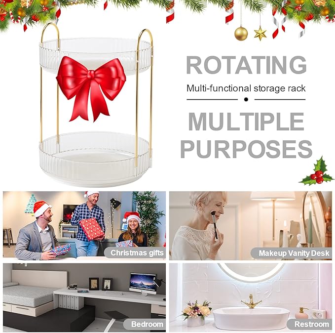 360° Rotating Makeup Organizer, 2 Tiers, Clear
