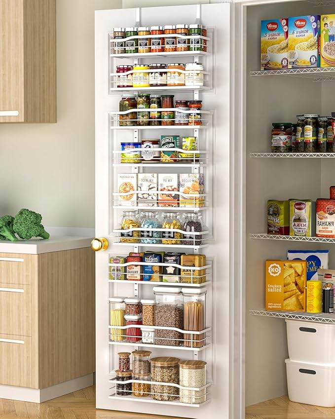 White Narrow 9-Tier Over The Door Pantry Organizer