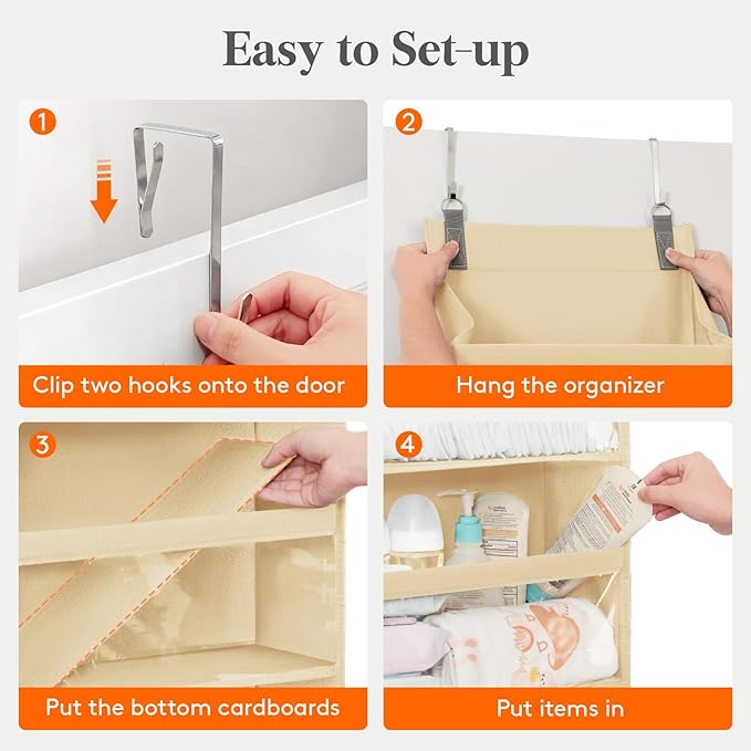 Lifewit 1 Pack Over the Door Organizer, 12 Section Clear Window Hanging Storage with 4 Side Pockets, Sturdy Anti Tilt 40 lbs Load Behind Door for Closet, Bedroom, Bathroom, Nursery, Dorm, Beige