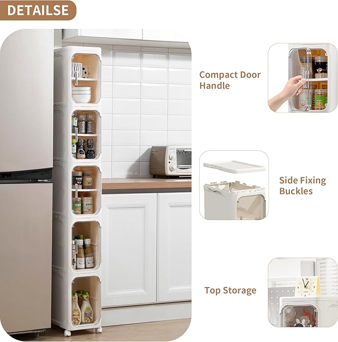 5-Tier Tall Narrow Storage Cabinet, Cream White