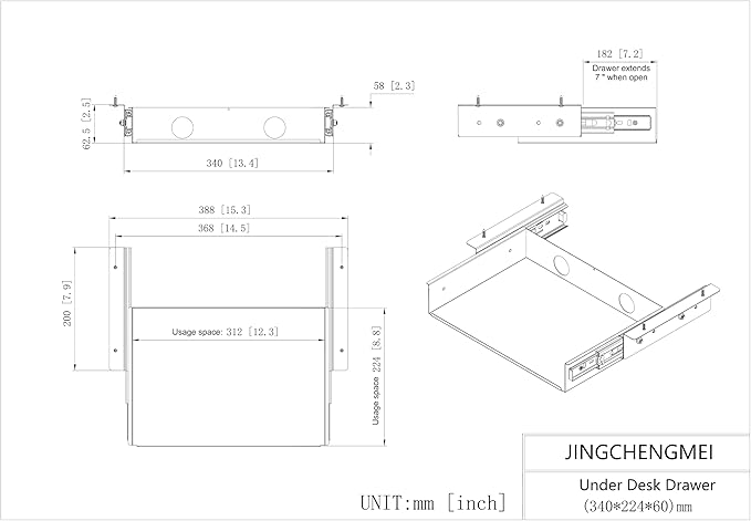 13 inch Under Desk Slide Out Storage Shelf