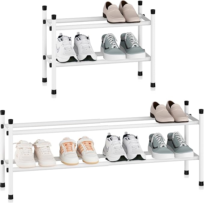 STORAGE MANIAC Expandable Shoe Rack, White 2 Tier