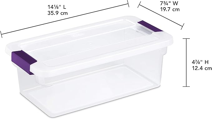 Sterilite 6 Qt ClearView Latch Storage Box, Stackable Bin with Latching Lid, Plastic Container to Organize Shoes in Closet, Clear Base, Lid, 12-Pack
