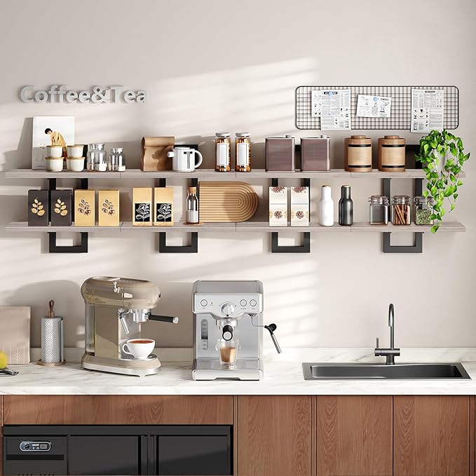Floating Shelves, 15 Inch Wall Shelf Set of 4, Greige and Black BG32BJP401