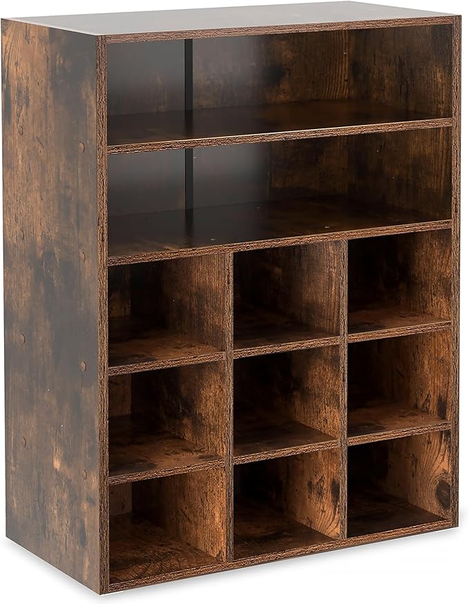 HAIOOU Shoe Rack, 9-Cube Stackable Wood Shoe Cubby Organizer 5-Tier Freestanding Wooden Shoe Stand with 2 Storage Shelf for 10-15 Pairs, Ideal for Apartment, Entryway, Closet Organization - Rustic
