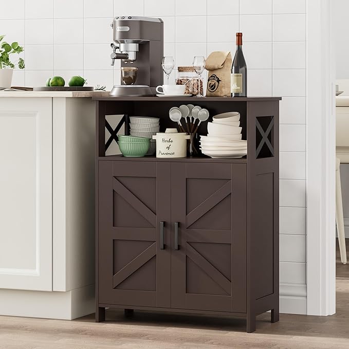 Homhedy Farmhouse Bathroom Storage Cabinet with 2 Doors, Toilet Paper Cabinet with Adjustable Shelf, Small Bathroom Cabinet for Kitchen/Laundry/Living Room, 11.8 x 23.6 x 31.5 Inches, Brown