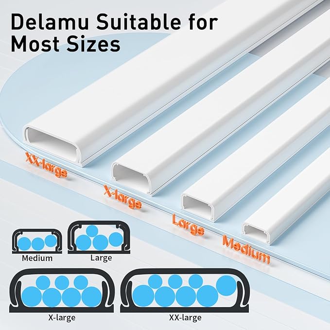 Delamu TV Cord Hider, Cord Covers for 2-3 Wires on Wall, Paintable Cable Hider Wire Covers for Cords, Easier Setup Wire Hiders for TV on Wall, Cable Cover Management to Hide Wires, W0.94H0.47in, White