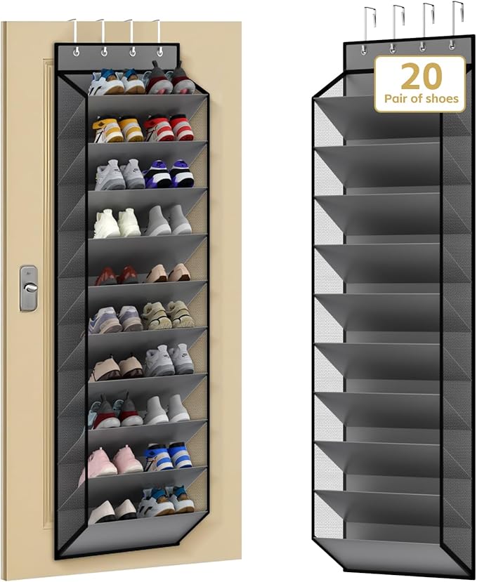 10 Tiers Mesh Over Door Shoe Organizer Storage, Grey