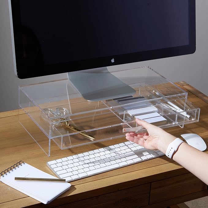 Russell+hazel Acrylic Monitor Stand with Drawer, 20” x 10” x 5.25”