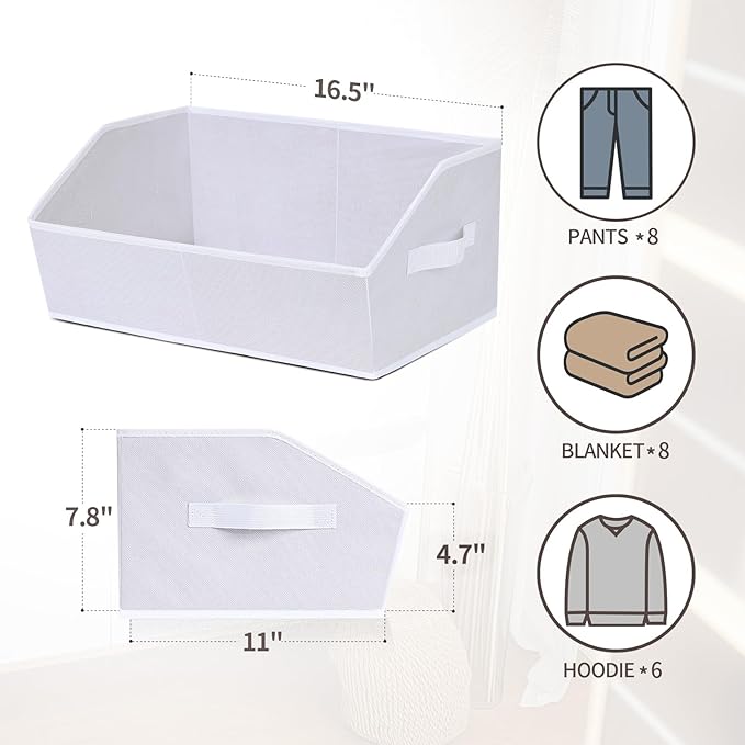 Homsorout Closet Baskets for Shelves Trapezoid - Decorative Storage Baskets with Handle, Closet Bins for Organization, Shelf Storage Bins for Clothes, Books, Home, Office, 10 Pack, White