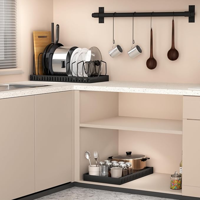 Pots and Pans Organizer for under Cabinet 2 Pack 10-Tier Pot Pull Out Cabinet