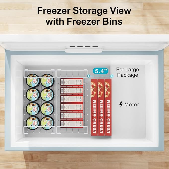 iSPECLE Chest Freezer Organizer Bins - Fits 7 Cu.Ft Deep Freezer, 3 Pack Stackable Wire Baskets(14.7" Length), Heavy Duty Coated Freezer Organizer, Rust Resistant for Frozen Food Sorting, White