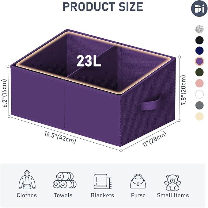 Large Closet Shelf Organizer Bins 8 Packs with Handles and Divider, Purple