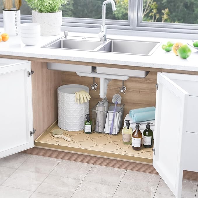 SIKADEER 25" x 19" Under Sink Mat Waterproof, Silicone Mat Kitchen Drawer Shelf and Cabinet Liner, Sink Protector for Kitchen Organizers and Storage, Boot Tray Pet Food Mats