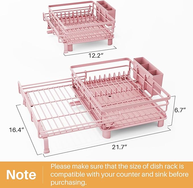 Dish Drying Rack, Extendable Dish Rack, Pink